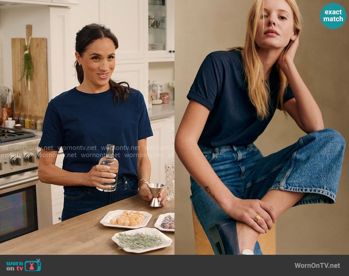 Sezane Conrad T-Shirt in Navy worn by Meghan Markle on With Love Meghan
