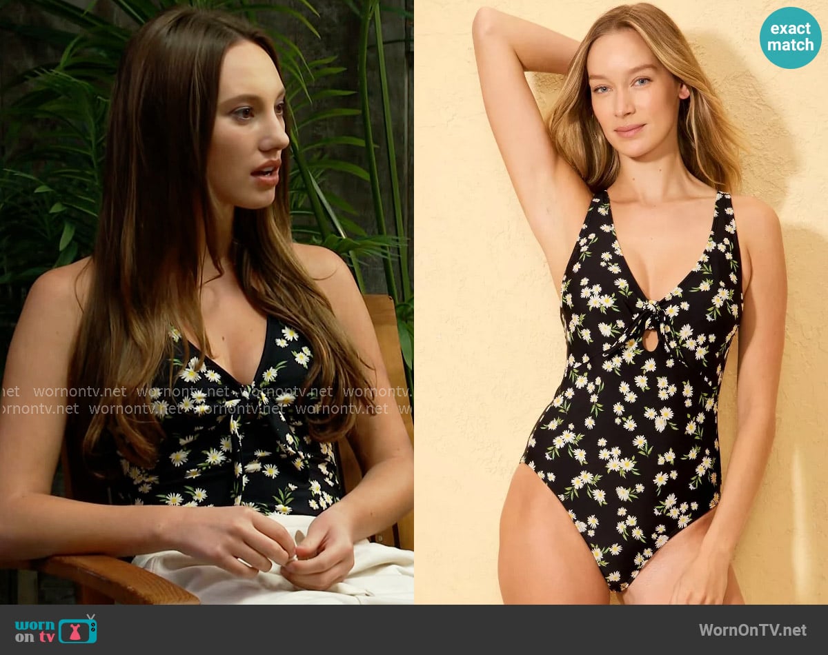Shade & Shore Tie-Front Keyhole High Leg One Piece Swimsuit worn by Melissa Dylan (Sydney Bullock) on The Bold and the Beautiful