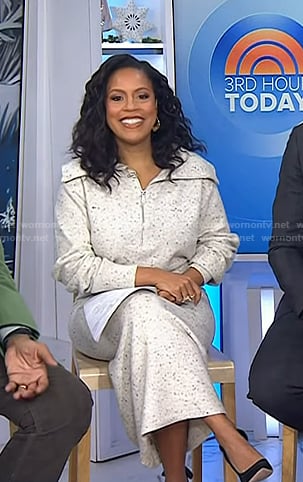 Sheinelle’s grey speckled half-zip sweater and skirt on Today