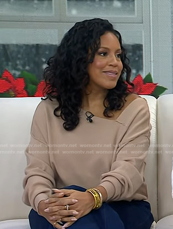 Sheinlle’s beige asymmetric neck sweater on Today