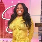 Sherri’s gold metallic ruched dress on Sherri