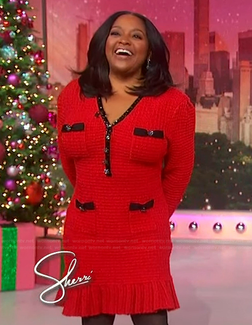 Sherri’s red tweed mini dress on Sherri