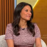 Dr Sheryl Gonzalez Ziegler’s burgundy short sleeve tweed dress on CBS Mornings