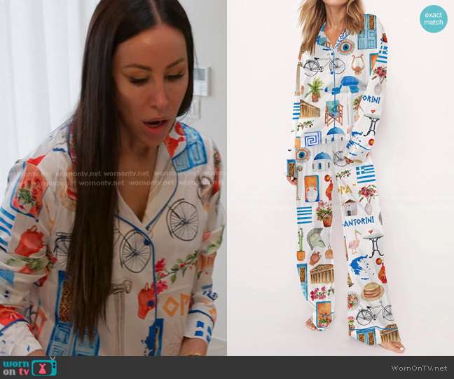 Sheshow Santorini Greece Travel Pajama Set worn by Angie Katsanevas on The Real Housewives of Salt Lake City