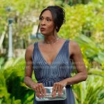 Sofia’s steel blue pleated dress on Loot