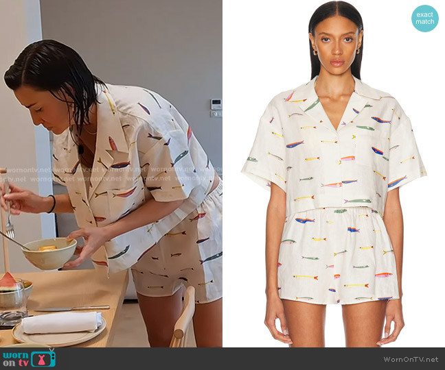 Staud Daya Linen Top in Pop Sardines Ivory worn by Bronwyn Newport on The Real Housewives of Salt Lake City