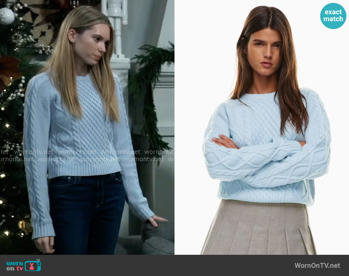 Sunday Best Lima Sweater in Blue Diamond worn by Charlotte Cassadine (Bluesy Burke) on General Hospital