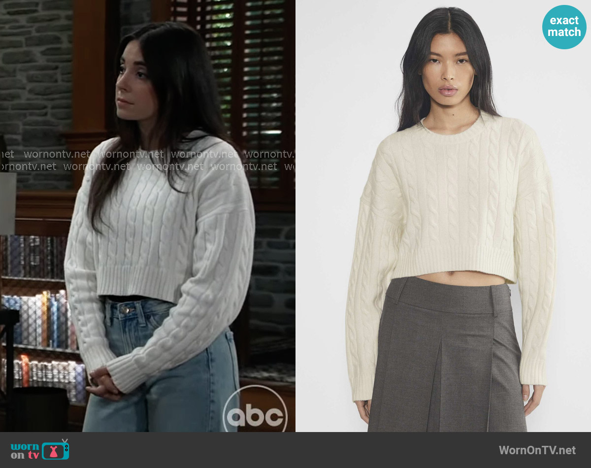 Sunday Best Peggy Cropped Sweater in Whisper White worn by Molly Lansing-Davis (Kristen Vaganos) on General Hospital