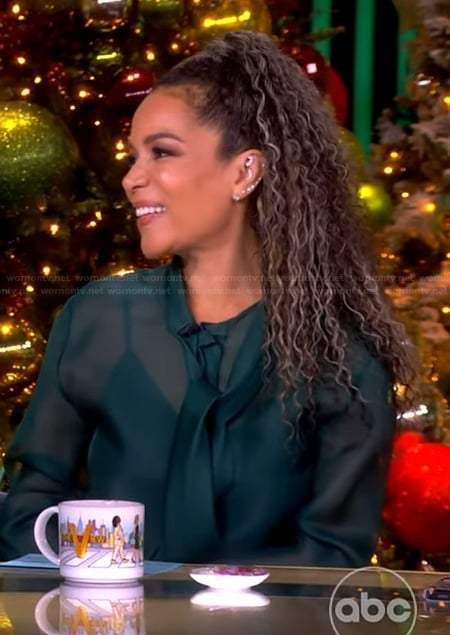 Sunny’s green sheer tie neck blouse on The View