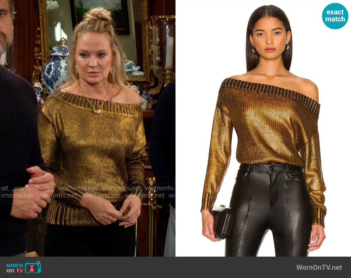 Superdown Marla Sweater in Copper worn by Sharon Newman (Sharon Case) on The Young and the Restless
