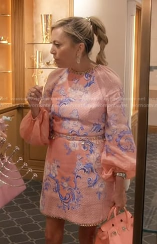 Sutton’s pink floral long sleeve dress on The Real Housewives of Beverly Hills