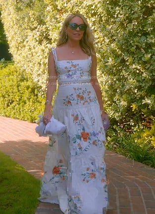 Sutton’s white floral maxi dress on The Real Housewives of Beverly Hills