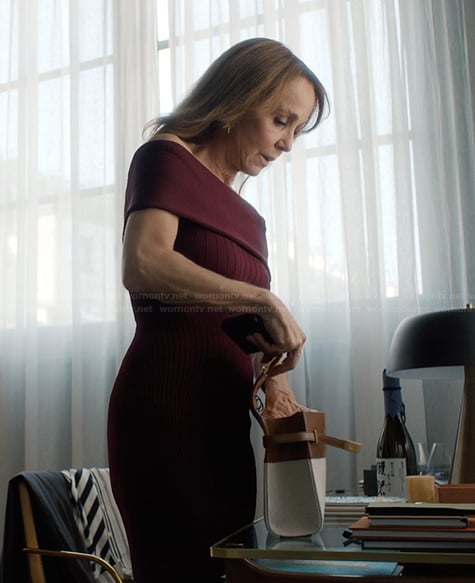 Sylvie’s burgundy knit dress on Emily in Paris