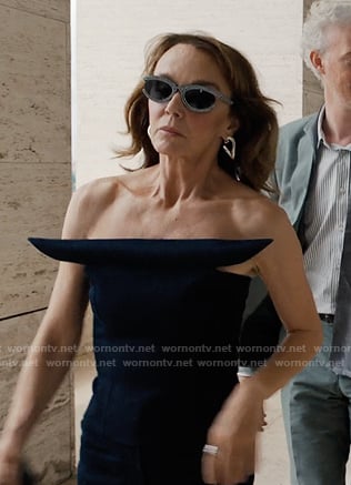 Sylvie’s denim strapless top on Emily in Paris
