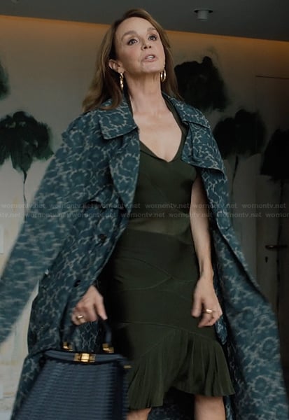Sylvie’s printed coat and sheer dress on Emily in Paris