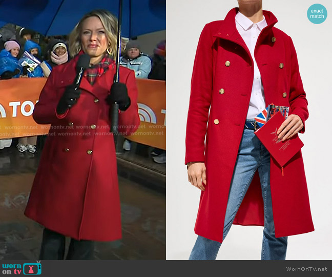Talbots Italian Melton Double Breasted Coat in Bright Apple worn by Dylan Dreyer on Today