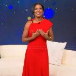 Tamron’s red asymmetric shoulder dress on Tamron Hall Show