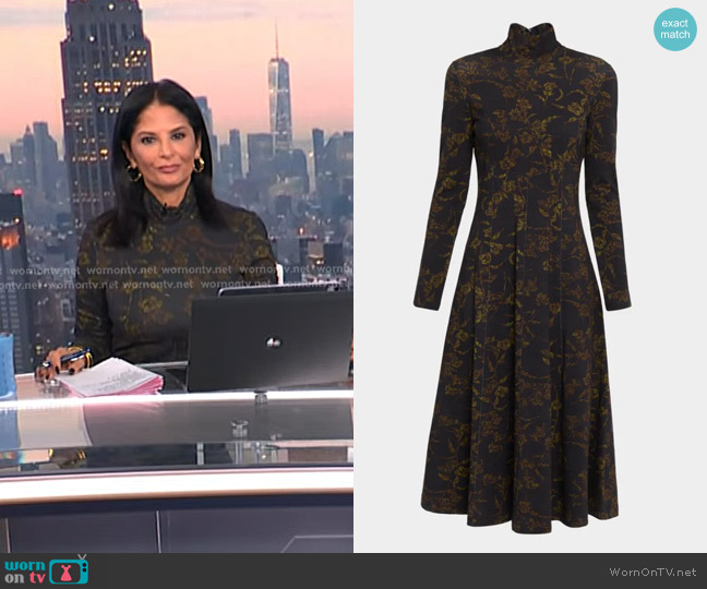 Tanya Taylor Thea Turtleneck Midi Dress in Black Forest worn by Darlene Rodriguez on Today