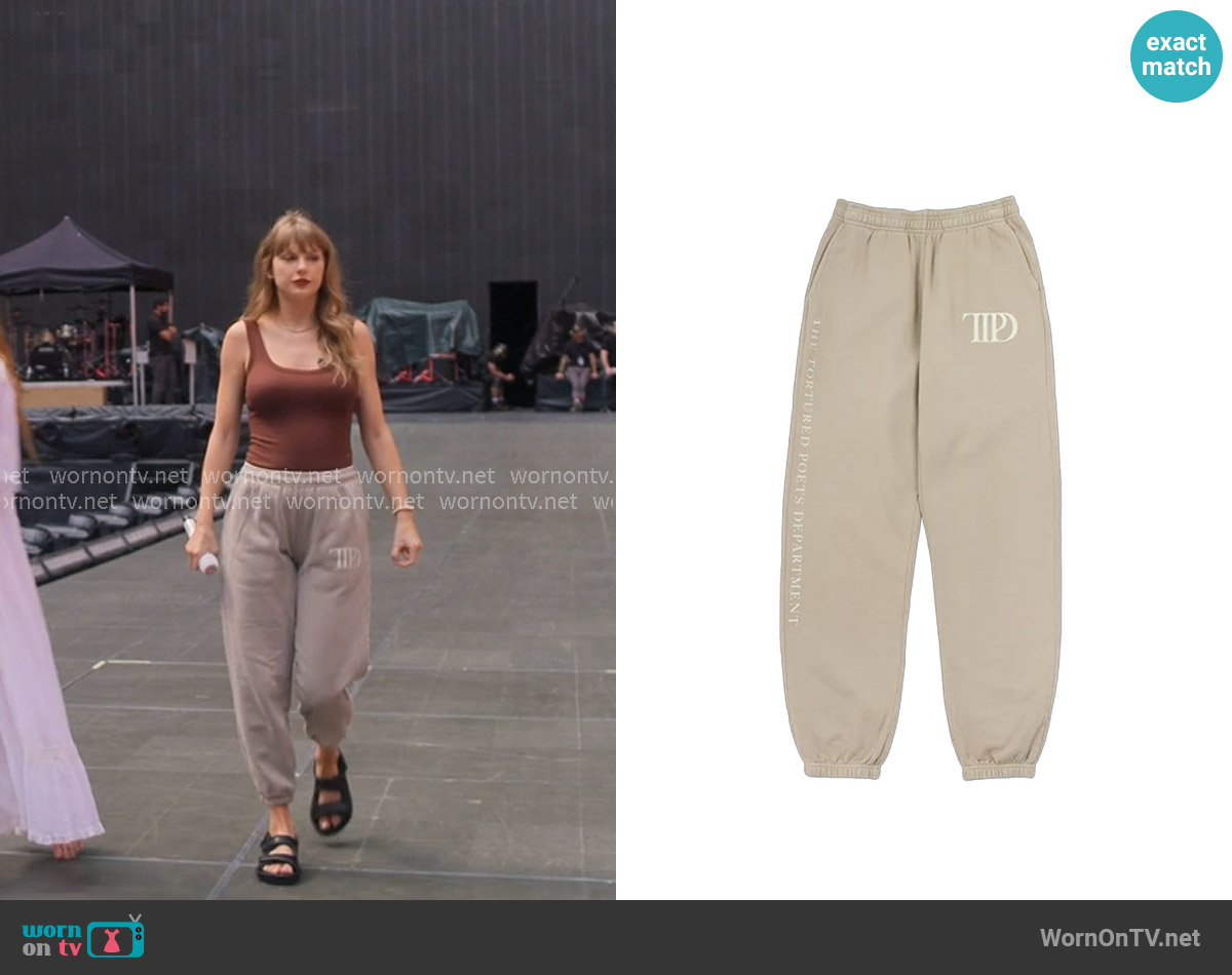 Taylor Swift The Tortured Poets Department Beige Sweatpants worn by Taylor Swift on The End of an Era