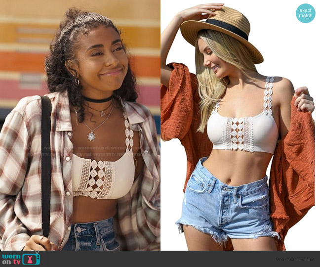 TD Collections Boho Eye Lace Top worn by Amira (Alycia Pascual-Pena) on Bel-Air