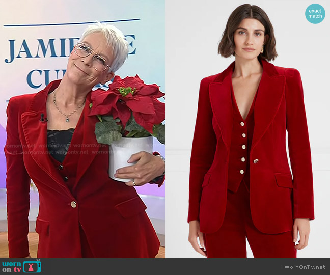 Temperley London Clove Velvet Waistcoat in Scarlet worn by Jamie Lee Curtis on Today