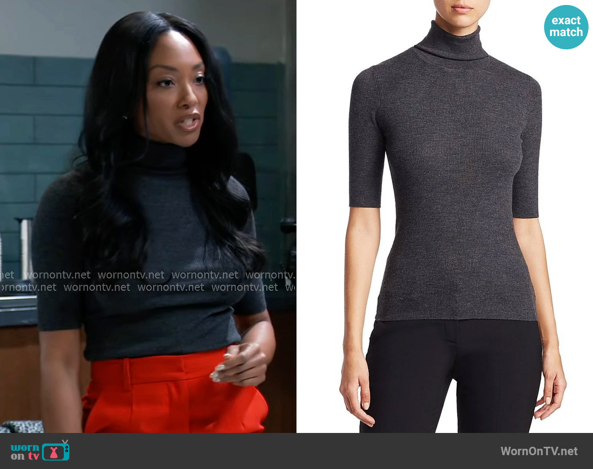 Theory Leenda Short-Sleeve Turtleneck in Regal Wool worn by Jordan Ashford (Tanisha Mariko Harper) on General Hospital