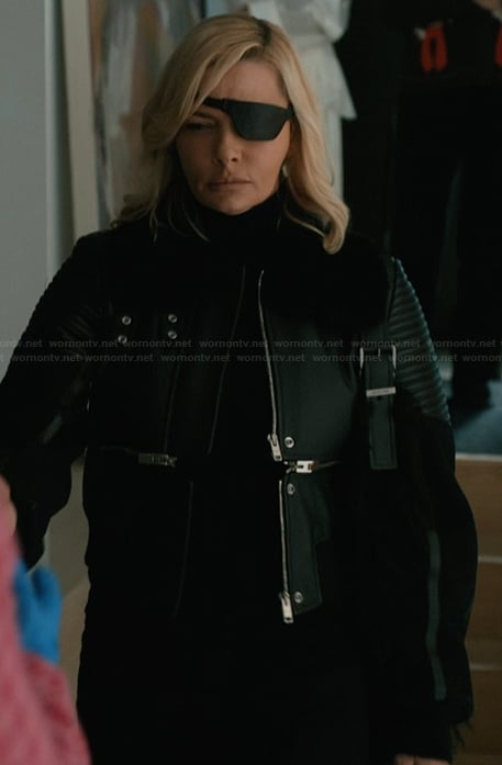 Tiff’s black leather jacket on Elsbeth