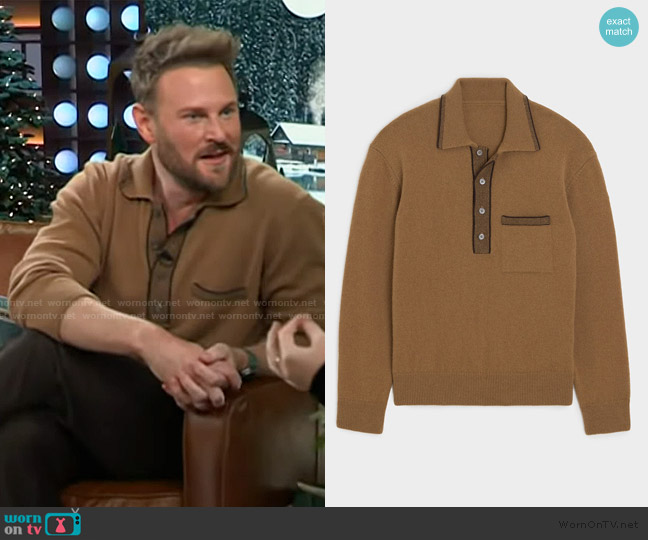 Todd Snyder Wool Tipped Sweater Polo worn by Bobby Berk on The Kelly Clarkson Show