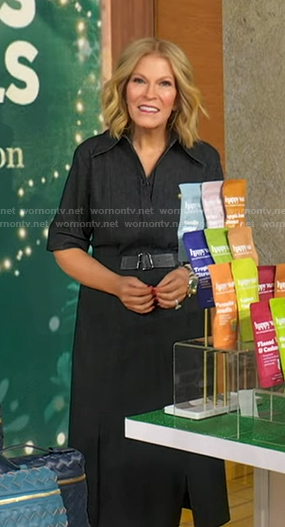 Tory’s black belted denim dress on Good Morning America