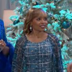 Tracy’s blue printed top and pants set on Beyond the Gates