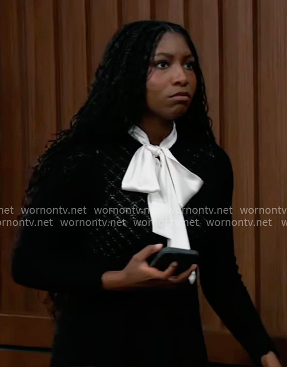 Trina’s black pointelle knit dress on General Hospital