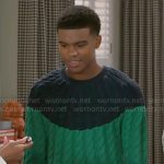 Tyrell’s green cable knit sweater on Beyond the Gates