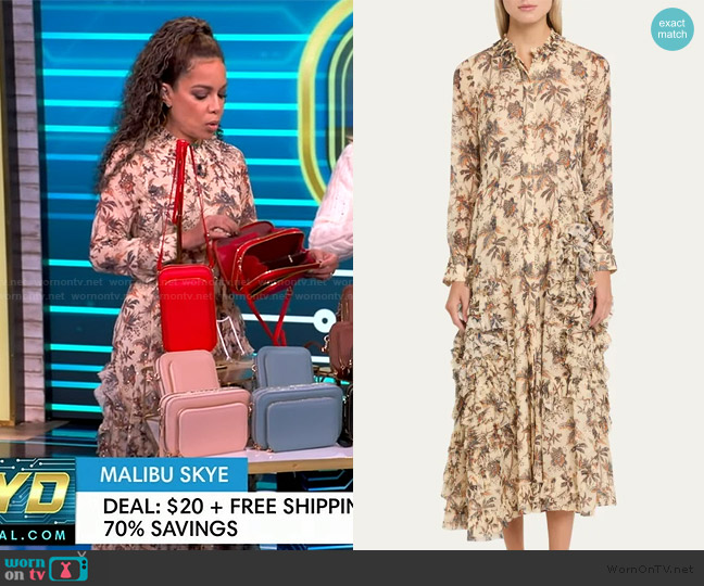 Ulla Johnson Rhea Shirt Dress with Ruffle Skirt worn by Sunny Hostin on The View