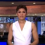 Jericka’s white sleeveless surplice dress on CBS Evening News