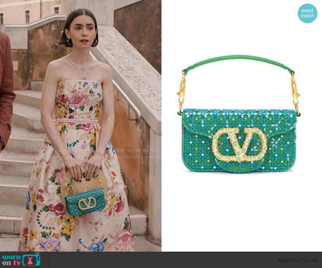Valentino Loco Small Shoulder Bag worn by Emily Cooper (Lily Collins) on Emily in Paris