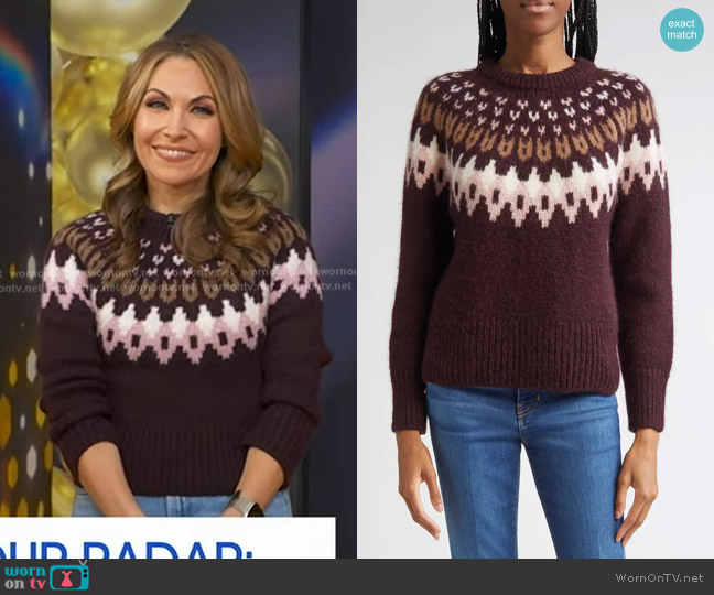 Veronica Beard Anne Fair Isle Alpaca Blend Sweater in Raisin Multi worn by Lori Bergamotto on Good Morning America