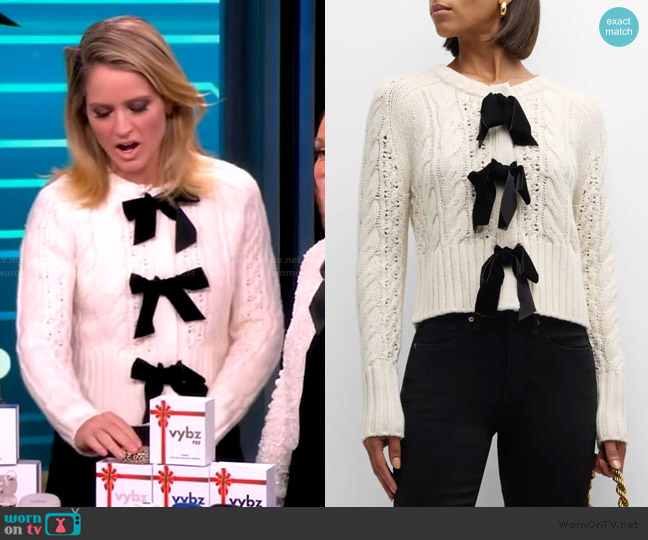 Veronica Beard Christina Cable-Knit Bow Sweater worn by Sara Haines on The View