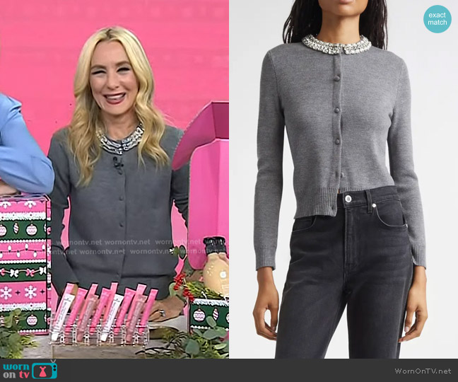 Veronica Beard Daro Embellished Cardigan in Dark Heather Grey worn by Chassie Post on Today