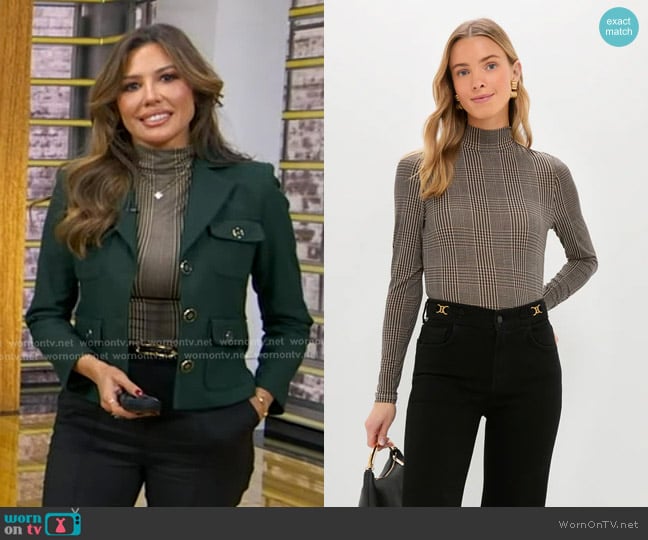 Veronica Beard Nate Plaid Mock Neck Long Sleeve Top worn by Leslie Lopez on Good Morning America