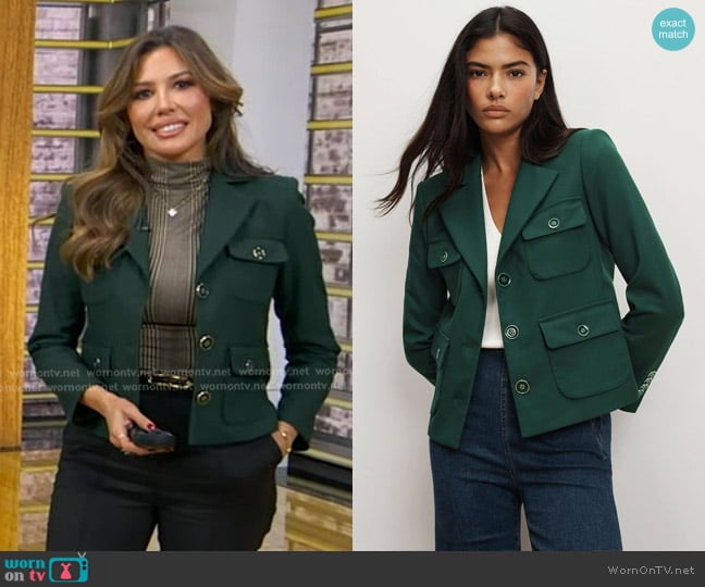 Veronica Beard Schuyler Tailored Utility Jacket in Dark Hunter Green worn by Leslie Lopez on Good Morning America