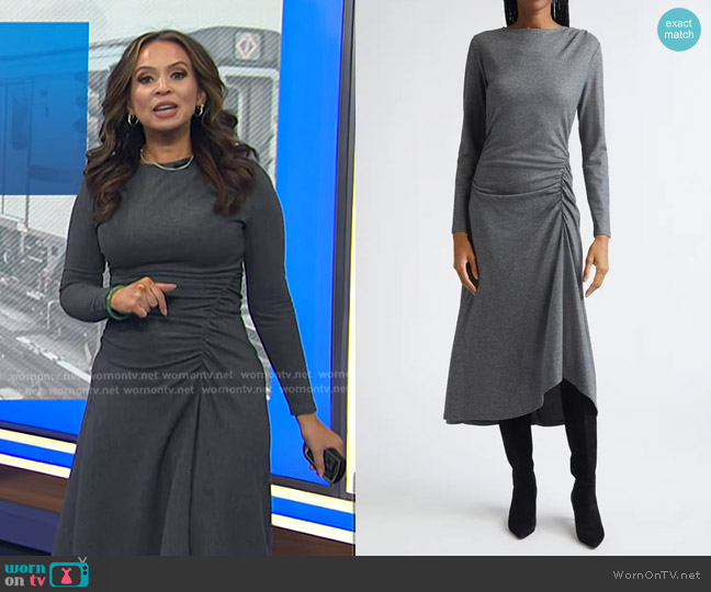 Veronica Beard Theodora Wool Midi Dress in Medium Heather Grey worn by Adelle Caballero on Today