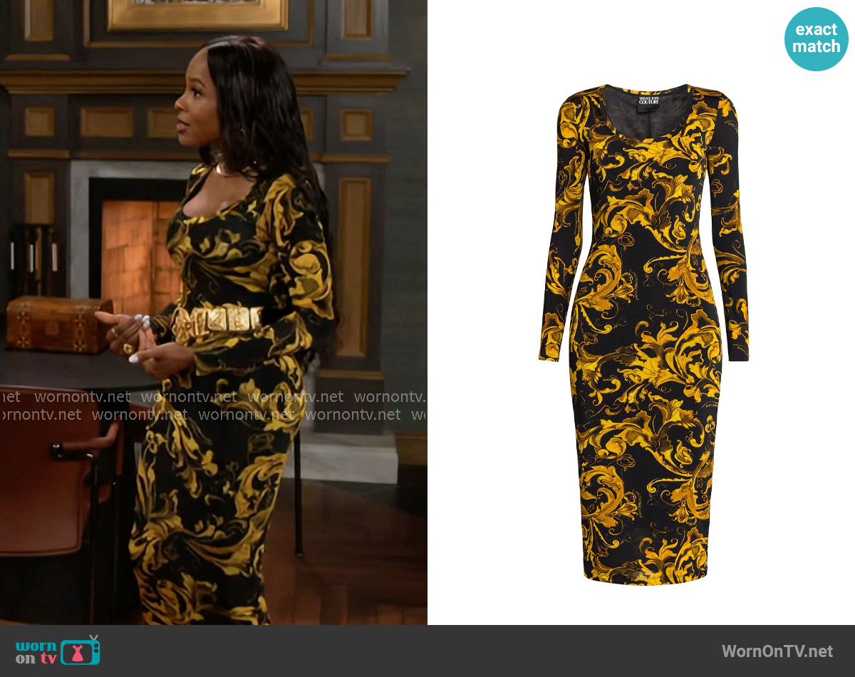 Versace Jeans Couture Organzino PR Barocco Dress worn by Hayley Lawson (Marquita Goings) on Beyond the Gates