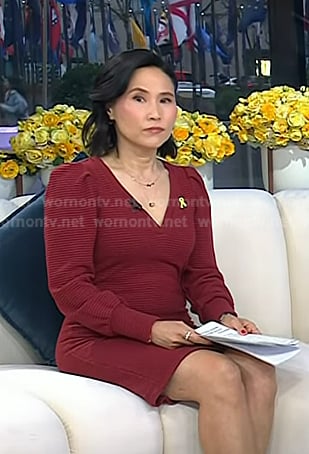 Vicky’s red puff sleeve v-neck dress on Today