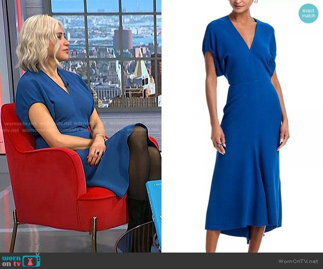 Victoria Beckham Blouson Sleeve Midi Dress in Sapphire Blue worn by Rocio Salas-Whalen MD on NBC News Daily