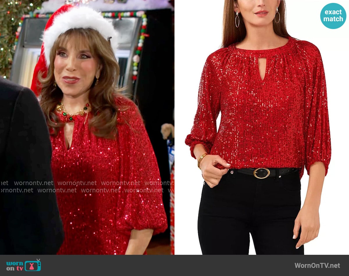 Vince Camuto Sequin Keyhole Detail Raglan Sleeve Top worn by Esther Valentine (Kate Linder) on The Young and the Restless