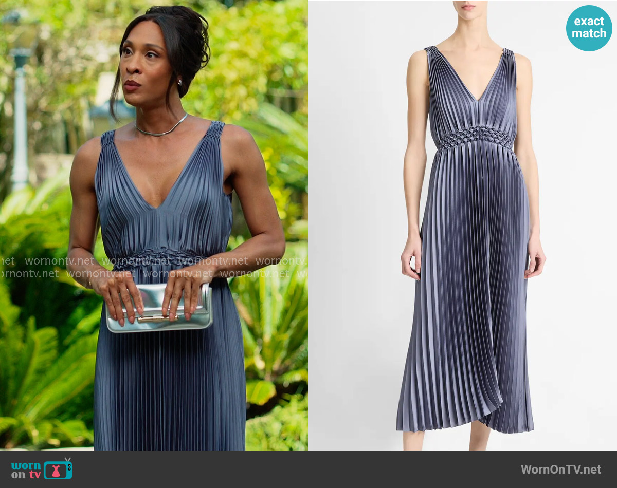 Vince Hand Smocked Pleated Sleeveless Midi Dress worn by Sofia Salinas (Michaela Jaé Rodriguez) on Loot