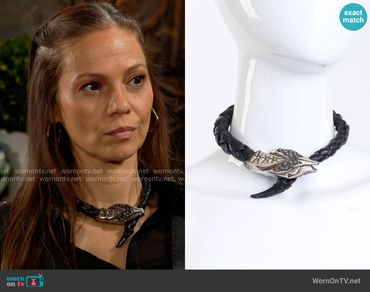 Vintage Silver Snakebite Leather Collar worn by Sienna Bacall (Tamara Braun) on The Young and the Restless