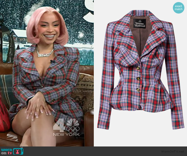 Vivienne Westwood Tartan linen blazer worn by Isis Gaston on The Kelly Clarkson Show