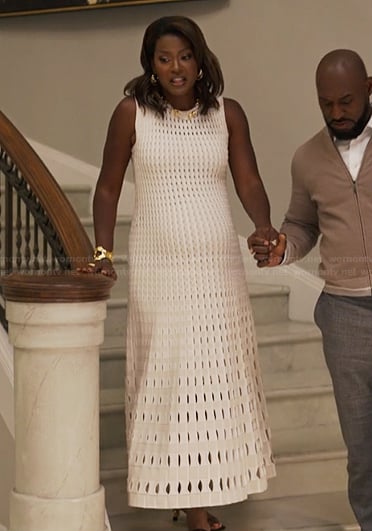 Viv’s white sleeveless cutouts dress on Bel-Air