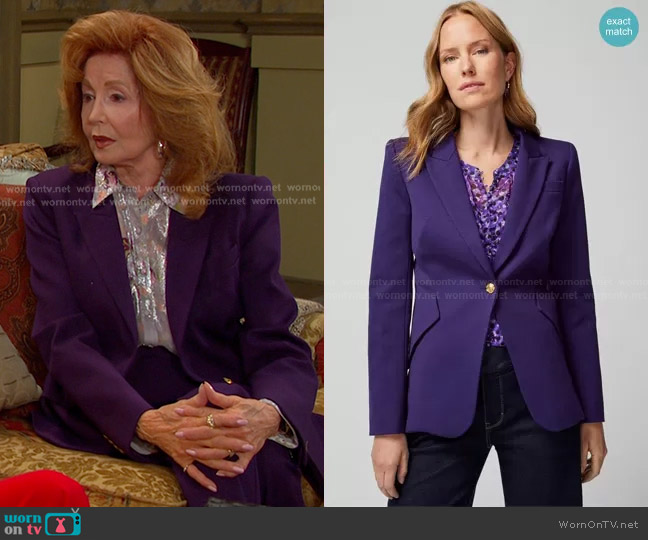 White House Black Market Luxe Stretch Editor Blazer in Deep Amethyst worn by Maggie Horton (Suzanne Rogers) on Days of our Lives